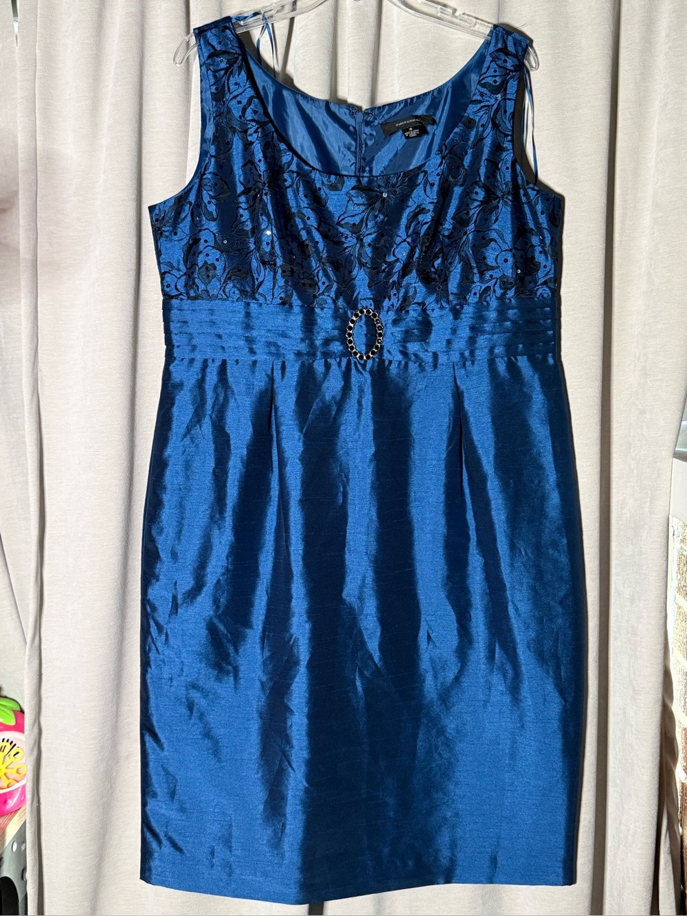 R&M Richards Women's Size 16 Royal Blue Satin & Embroidered Cocktail Dress